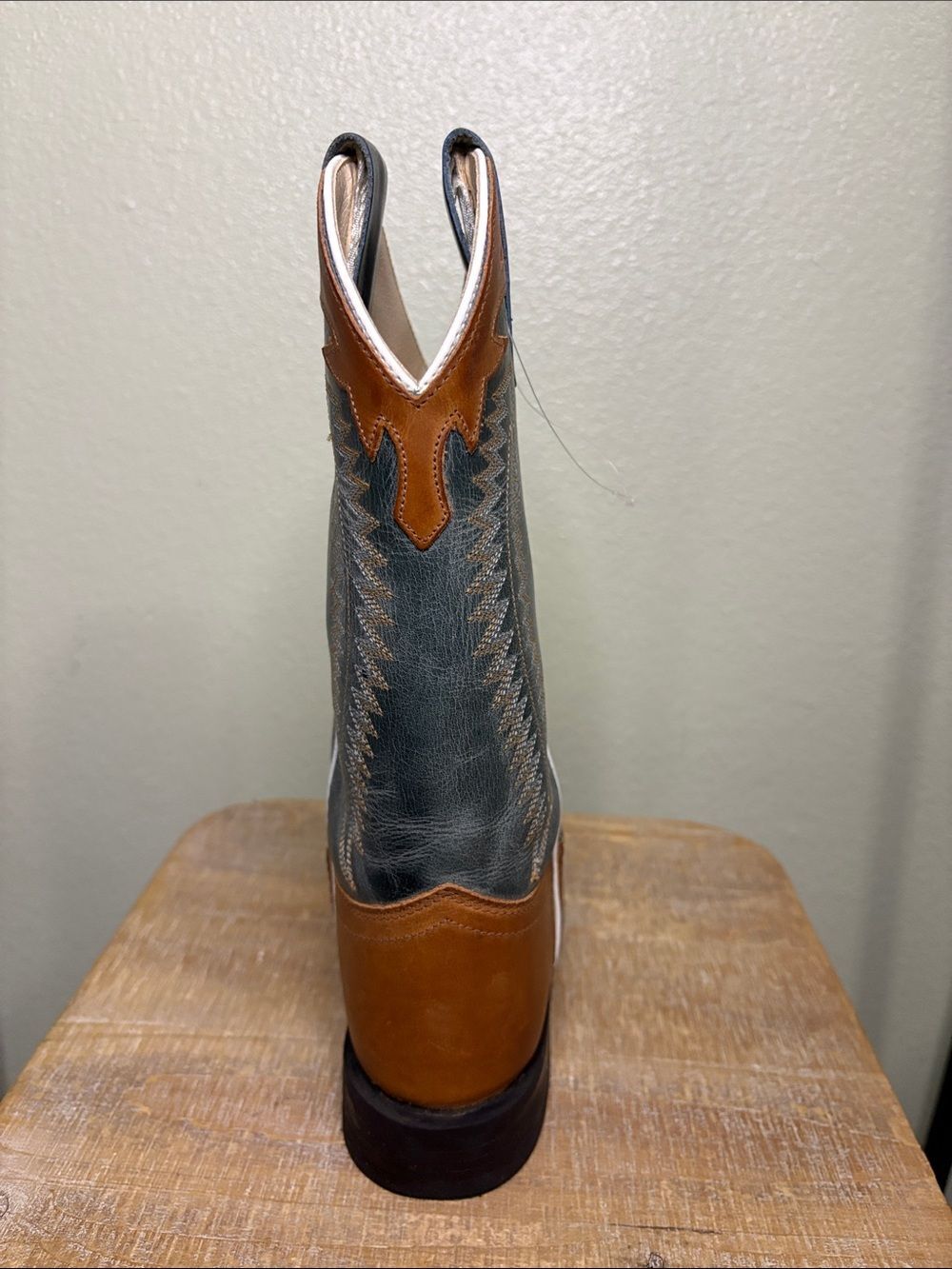 Old West Boys Two-Tone Leather Western Cowboy Boots - Brown & Green - Size 3.5 - Picture 7 of 14